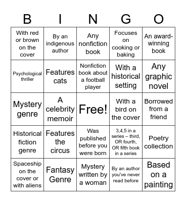 Winter Book Bingo Card