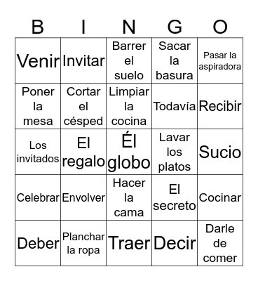 Spanish test Bingo Card