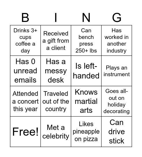 U.S.B Bingo Card