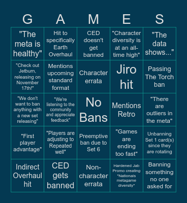 UVS Ban List 11/7/23 Bingo Card