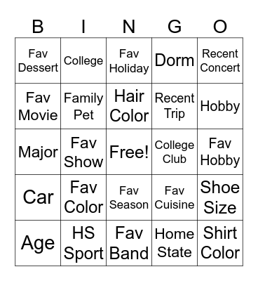 Bingo Mingle! Bingo Card