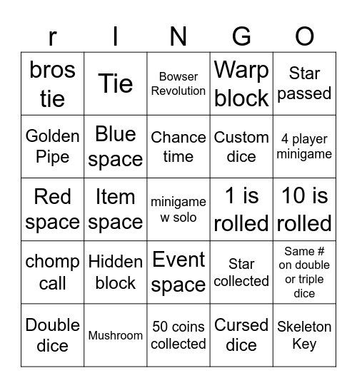 Mario Party Superstars Bingo Card