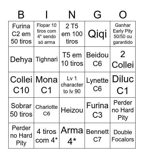 Genshin Impact BINGO! Bingo Card