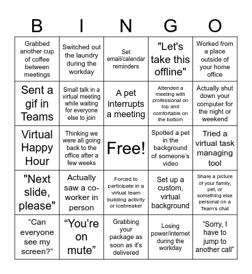 Remote Work Bingo Card