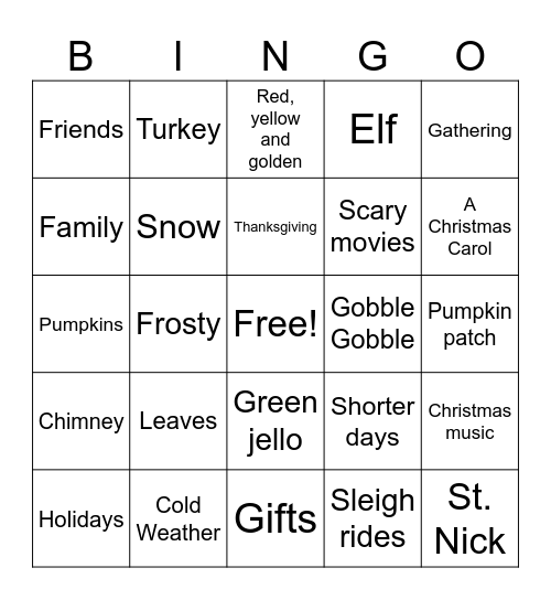 Fall /Winter Bingo Card