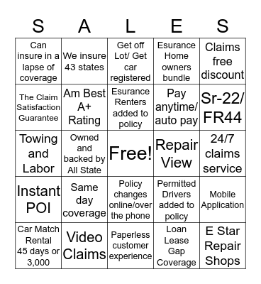 Benefits Bingo Card