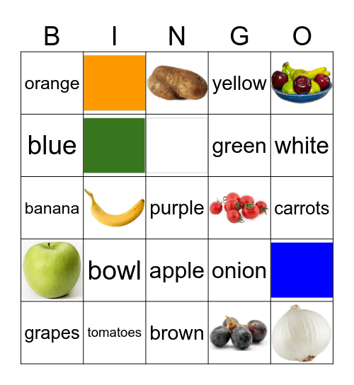 Foods & Colors Bingo Card