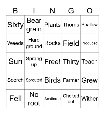 Parable of the Sower Bingo Card