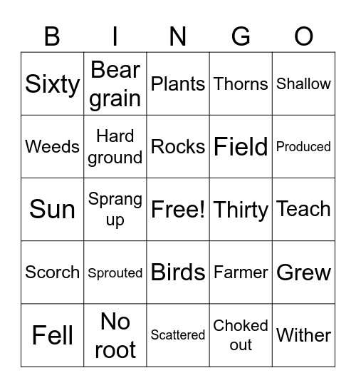 Parable of the Sower Bingo Card