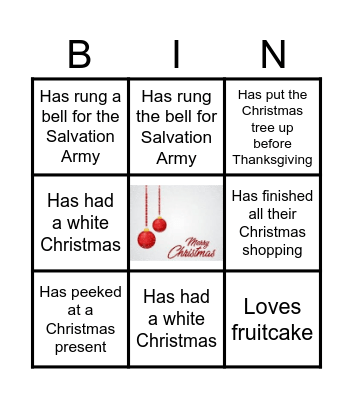 Christmas Get to Know Me Bingo Card
