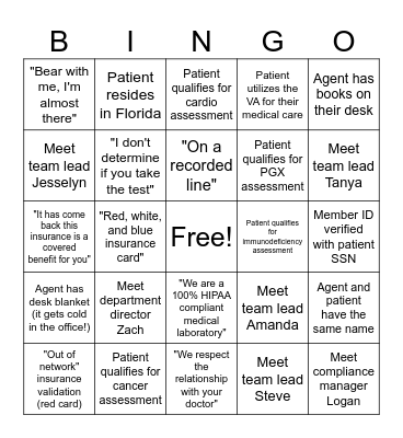 Bio-Genetics Intake Shadow BINGO Card