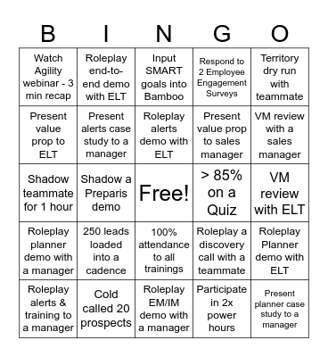 SaaS AE Bootcamp BINGO Card
