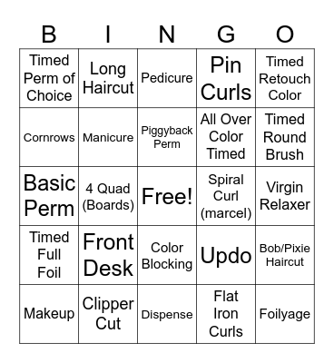 Cosmetology Bingo Card