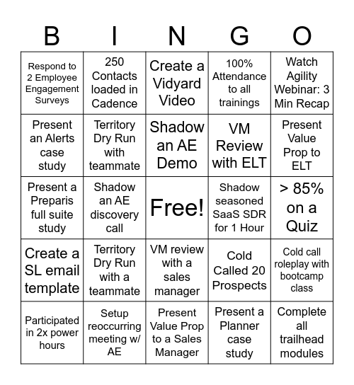 SaaS ENT SDR Bootcamp BINGO Card