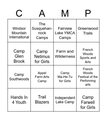 Camp Fair Bingo Card