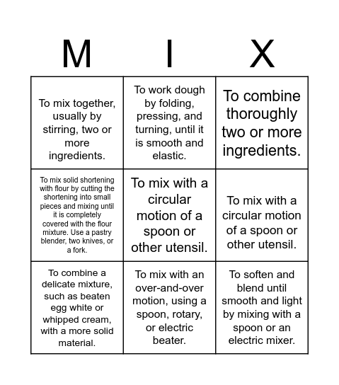 Mixing Terms Bingo Card