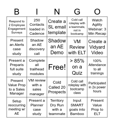 SaaS ENT SDR Bootcamp BINGO Card