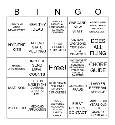 ADRC Bingo Card