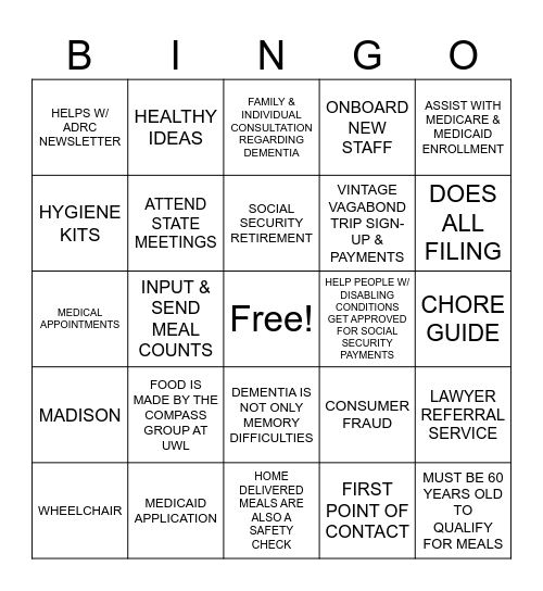 ADRC Bingo Card