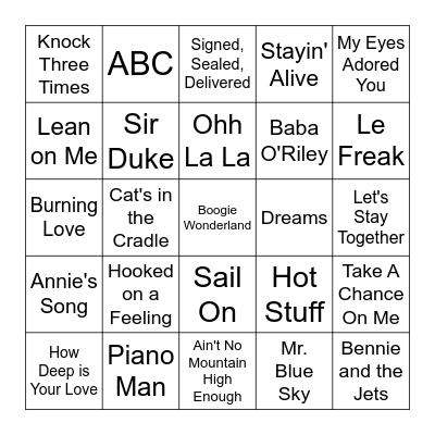 Songs of the 1970's Bingo Card