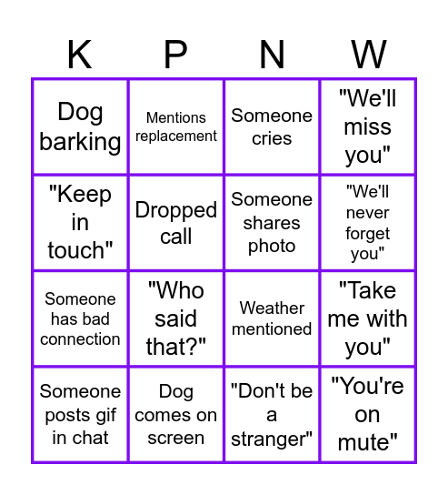 Beth's Goodbye Bingo! Bingo Card