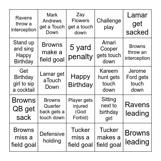 Sharon's BirthYAY Bingo Card
