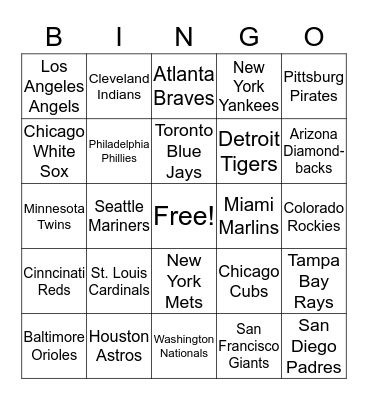 Baseball Team Bingo Card