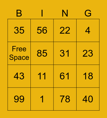 Math Bingo Card