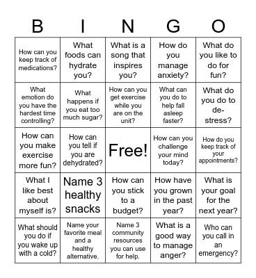 Self Care Bingo Card