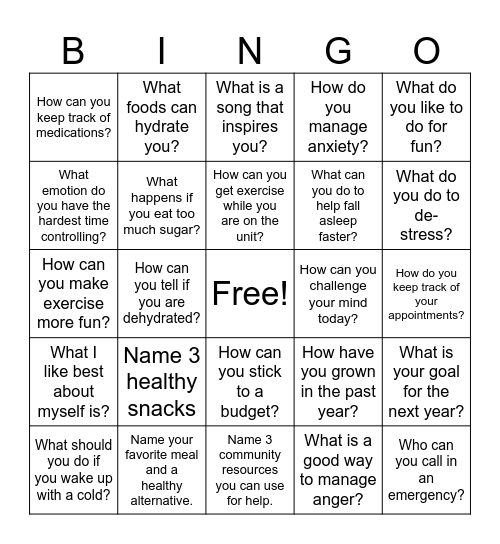 Self Care Bingo Card