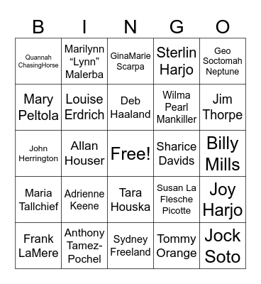 Native American Heritage Month Bingo Card