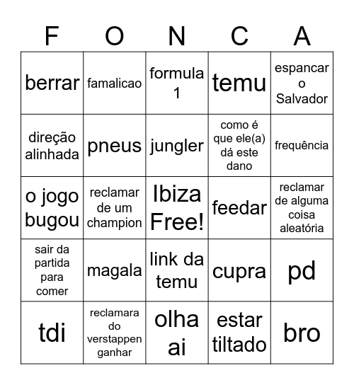 FONCAH BINGOH Bingo Card