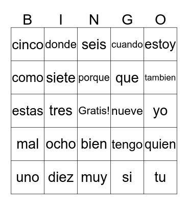 Club de Español Bingo Card