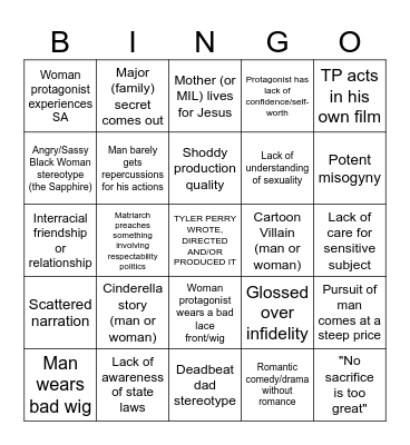 Tyler Perry Films Bingo (Non-Madea Related) Bingo Card