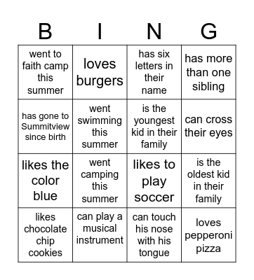 Name Bingo Card