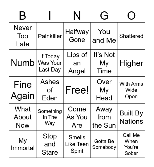 Divorced Dad Music Bingo Card