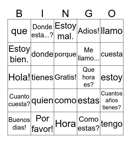 Club de Español! Bingo Card