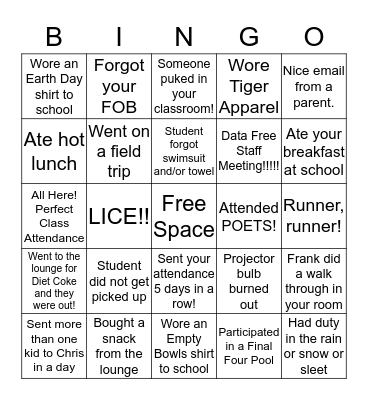 Hillside  - Trimester Three  - BINGO! Bingo Card