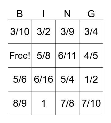 Fractions Bingo Card