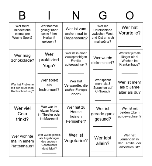 Human Bingo Card