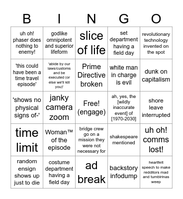 star trek Bingo Card