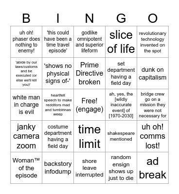 star trek Bingo Card