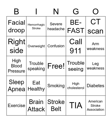 Stroke Bingo Card