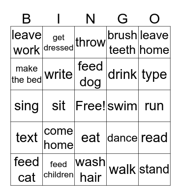 Activities Bingo Card