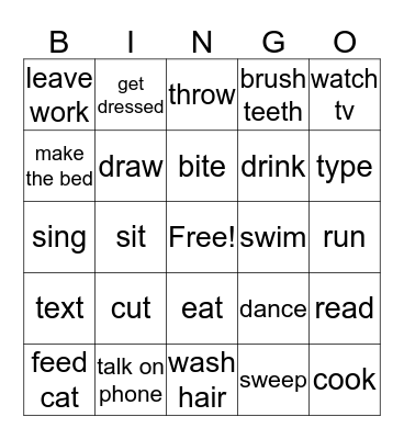 Activities Bingo Card