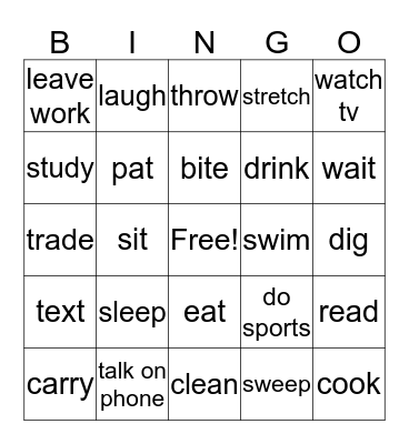 Activities Bingo Card