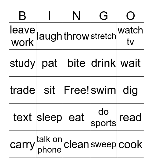 Activities Bingo Card