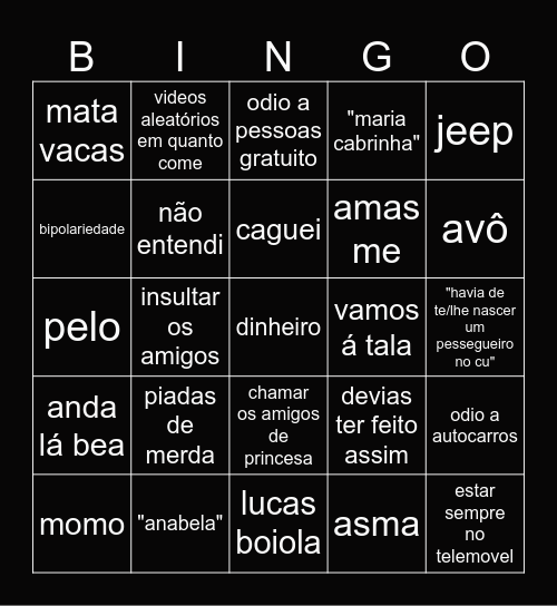 picachu Bingo Card