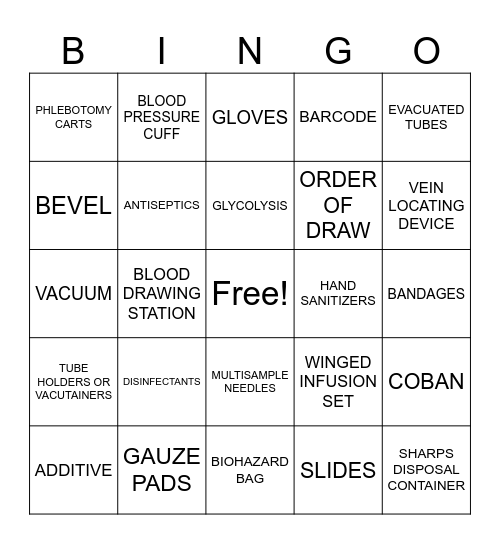 Phlebotomy Equipment Bingo Card