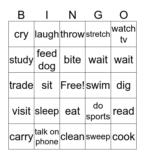 Activities Bingo Card